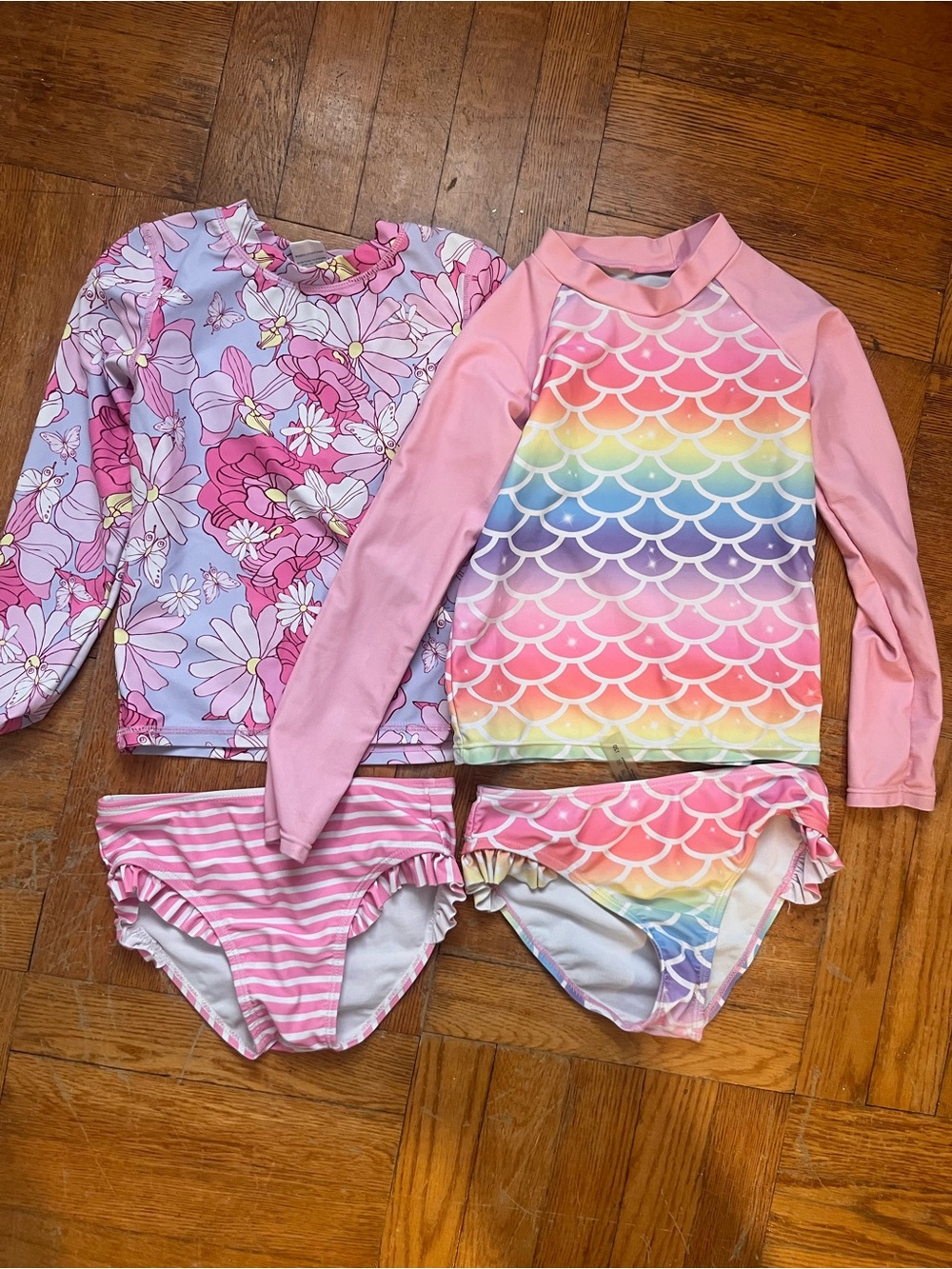Kids Pink Floral & Rainbow Rash Guard Swim Set - 2-Pack